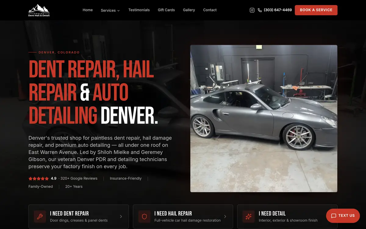 Screenshot of the Dent Hail and Detail website
