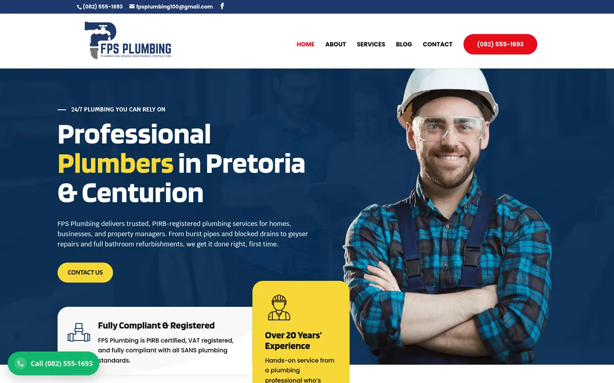 Screenshot of the FPS Plumbing website