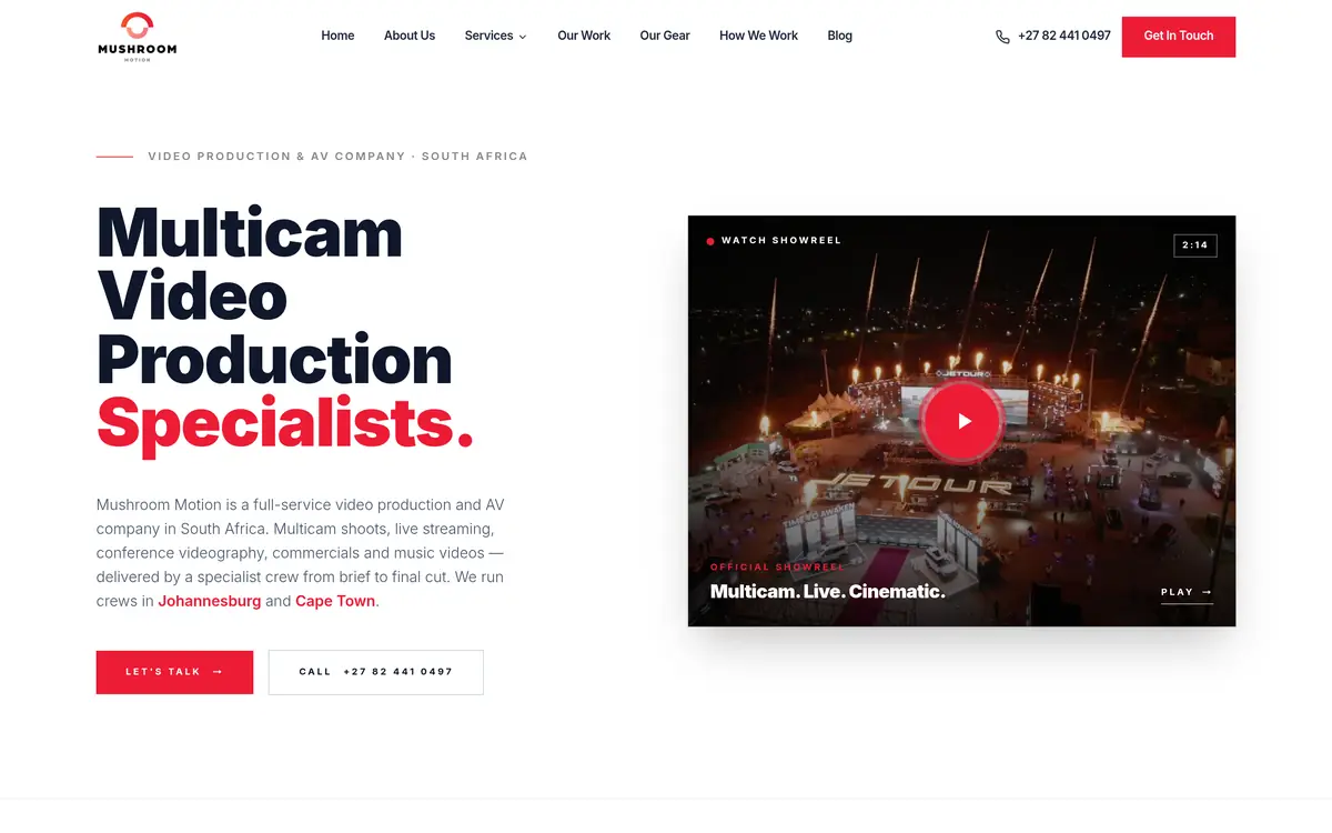 Screenshot of the Mushroom Motion website