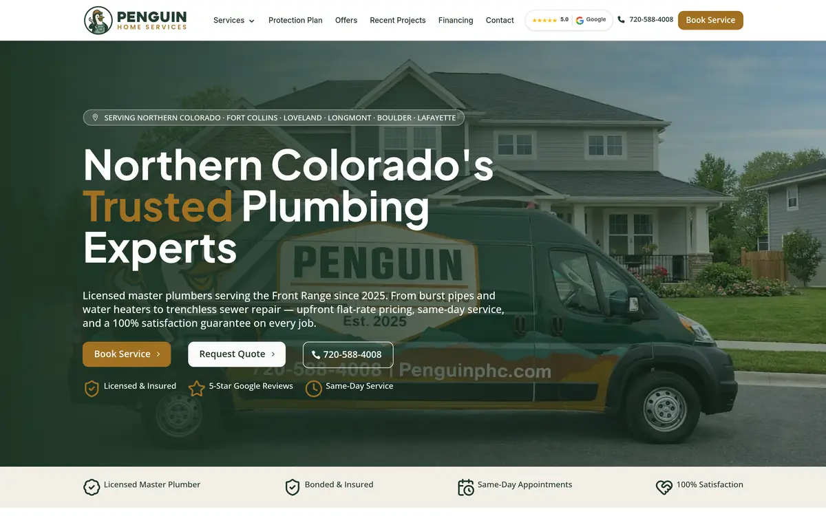 Screenshot of the Penguin Home Services website