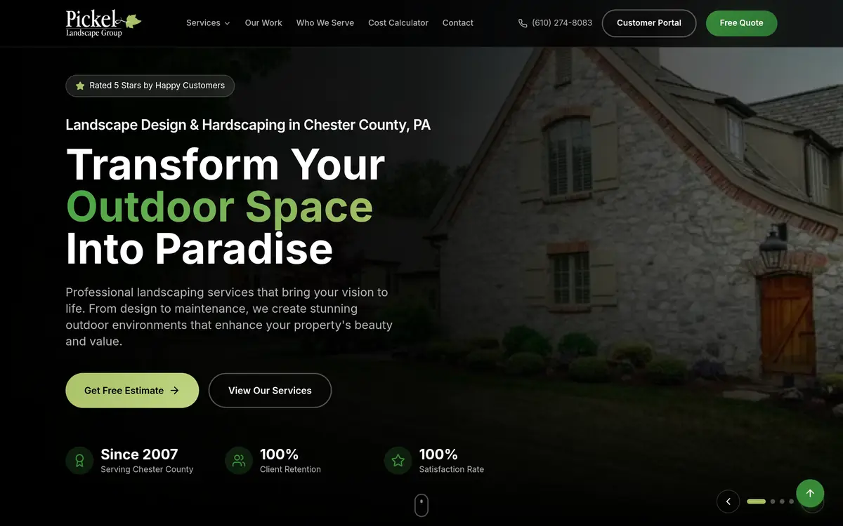 Screenshot of the Pickel Landscape Group website